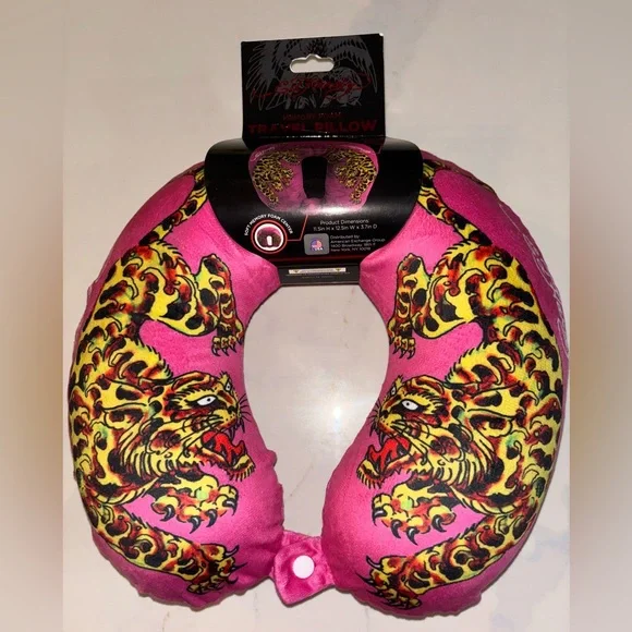 Ed Hardy Tattoo Tiger Travel Neck Pillow Memory Foam Pink NWT Unisex - Picture 4 of 5
